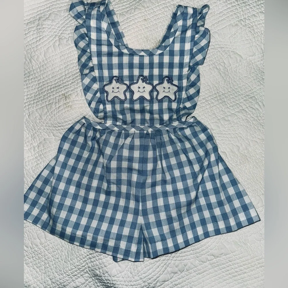 Carters Blue and white‎ large gingham checked pinafore romper
